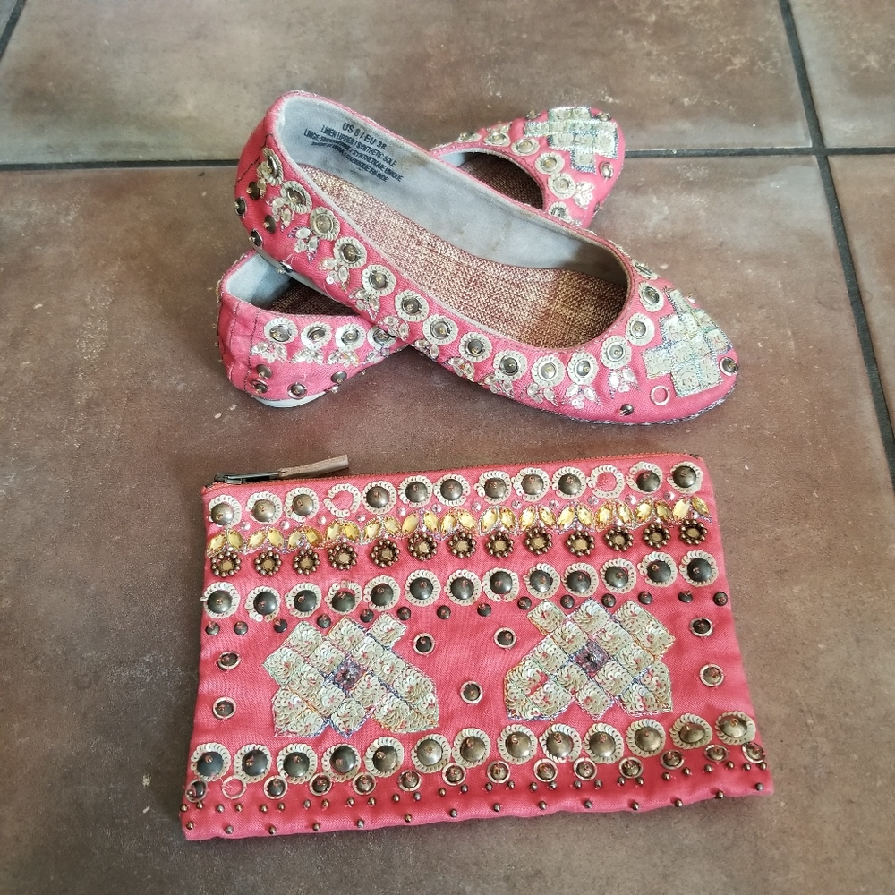 Anthropologie Embellished Flats W 8 + Clutch